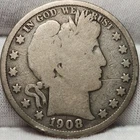 1908 P 50C Barber Silver Half Dollar -  Good Details Condition - Barb-08p