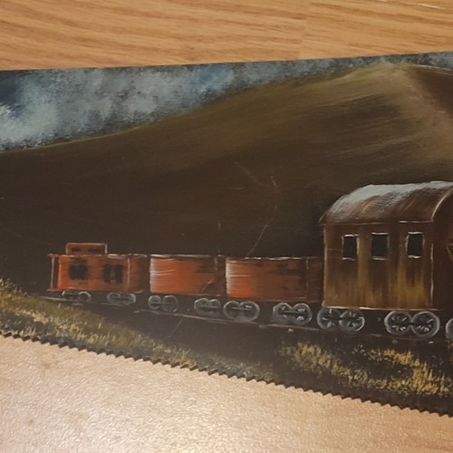 Vintage handbemaltes Sägeblatt alte Landbahn Szene B&O Eisenbahn Künstler signiert BW - Bild 4 von 15