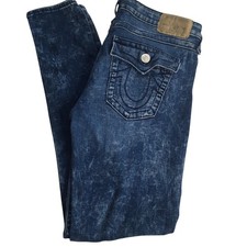 True Religion Jeans Womens 32 Blue Acid Wash Mid Rise Skinny Flap Pocket Stretch