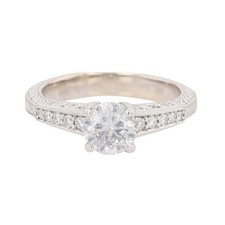 1.12ctw Round Diamond Solitaire w/ Accents Engagement Ring 18k White Gold Size 6