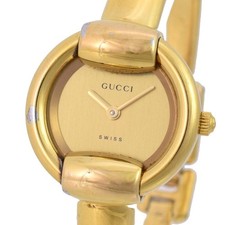 Gucci Bangle Watch Ladies Quartz 25mm GP Gold Dial Used 18.5cm