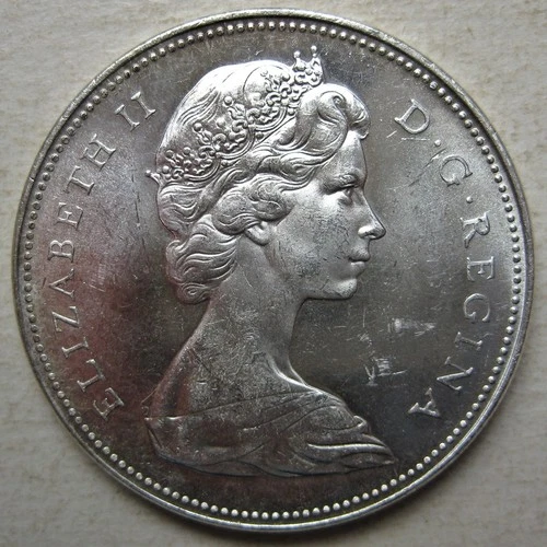 CANADA 1965 QUEEN ELIZABETH II/VOYAGEUR 80% SILVER ONE DOLLAR COIN (KM# 64.1)