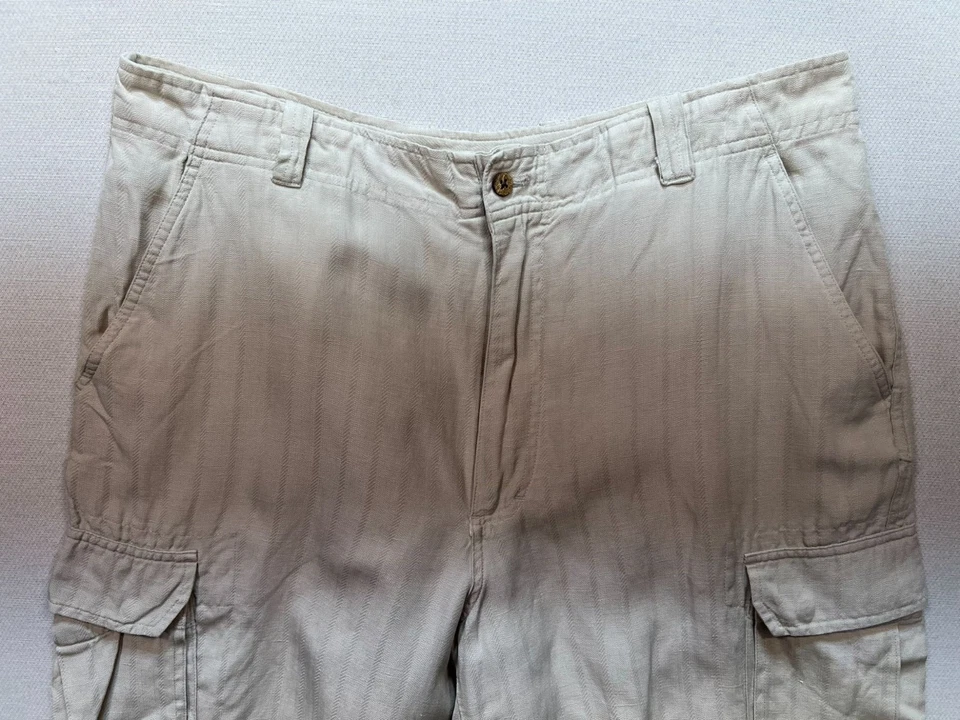 Caribbean Mens Cargo Linen Silk Shorts Size 38 Beige Casual Summer Classic - Image 2 of 4