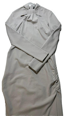 Bnwt Giorgio Armani  High Neck Tie Detail Midi Dress Long Sleeve Ruched Size 44