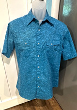 Vtg Wrangler Wrancher Pearl Snap Blue Paisley Cowboy Western S/S Shirt Size M