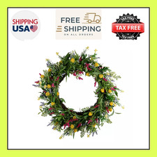 SALE  Multicolor Wildflower Leaves Wreath - Vibrant Spring Floral Decor - NEW