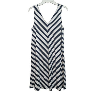 LOFT Striped Swing Tank Dress Black White Chevron Small NWT