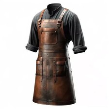 Dark Brown Full Grain Leather Apron Butcher A...