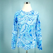 Coolibar Size Small S Hightide Blue Paisley Print Long Sleeve UPF Sun Swim Top