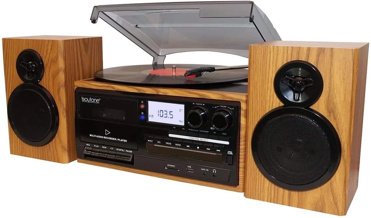 (未使用･未開封品)　7-in-1 Boytone BT-21DJM-CDSP Full Size 3 Speed Turntable 33/45/78 Rpm Belt Drive CD Cassette Player AM/FM/ USB/SD Slot Aux Input. Encod df5ndr3 BT-32W Walnut Wireless Connection Turntable System | Boytone