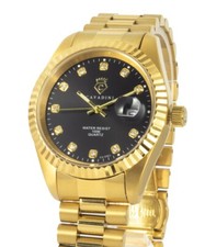 Cavadini Herrenuhr Leonardo CV-332J Datum massiv Edelstahl Zirkonia gold-schwarz