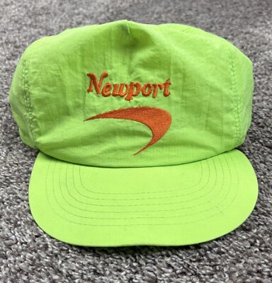 Vintage Newport 90s Nylon Neon Green Snapback Trucker Hat New York Cigarettes