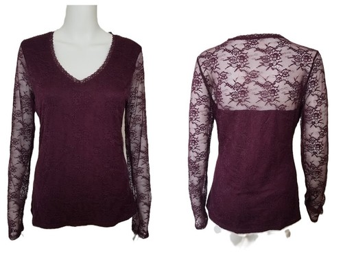 Amisu Damen Shirt Spitze Gr. M 38 evtl. schlanke 40 bordeaux Mega Trendy Bluse