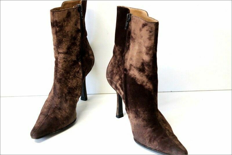Bottines Pointues Charles Jourdan - Velours Marbré Marron - Taille 37 (US 5.5)