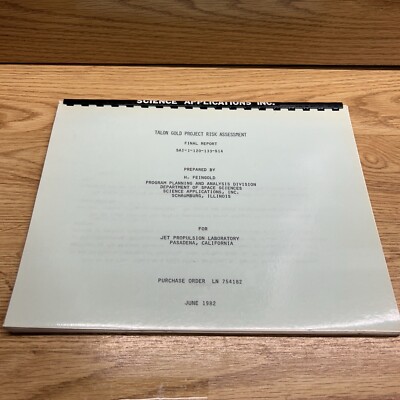 Talon Gold Project Risk Assessment Final Report 1982 Rare HTF NASA