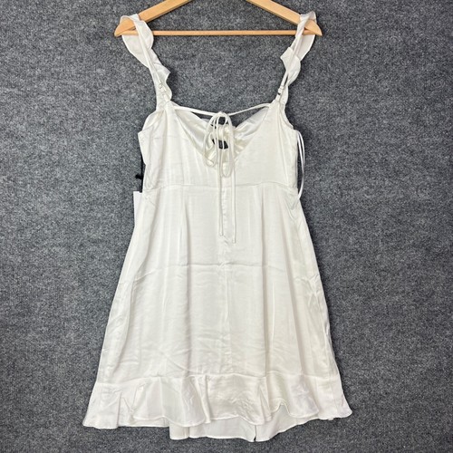 NWT ASTR The Label Marla White Ruffle Tie Front Satin Mini Dress Size Medium - Picture 3 of 10