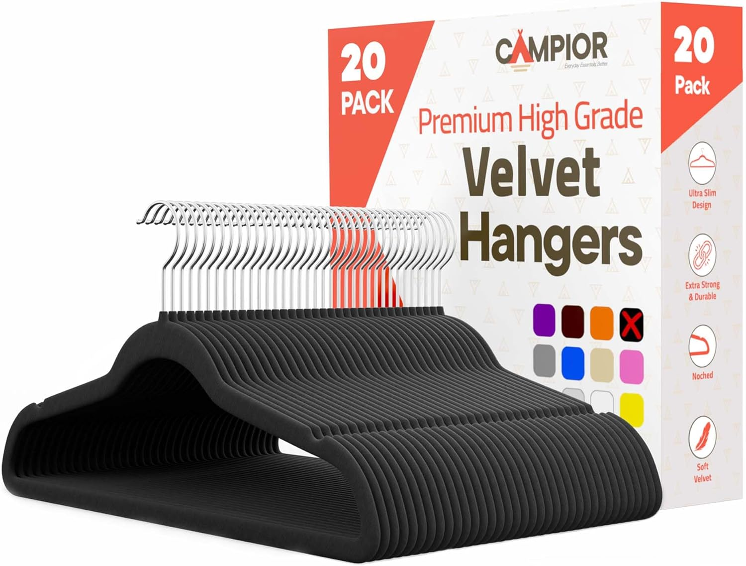 20 Pack Black Velvet Hangers with 360° Swivel Hook Non-Slip Space Saver-image