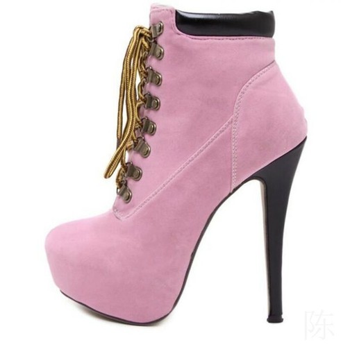 Women's Lace Up Platform Shoes 14cm High Heels Round Toe Ankle Boots Size 35-40 - Picture 11 of 16