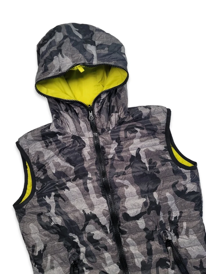 Chaleco reversible camuflaje plumón de ganso Duvetica cremallera completa con capucha para hombre Eur 50 (L) Foto 2 de 4