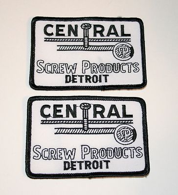 2 Vintage Central Screw Products Detroit Michigan Employee Patch New NOS 1970s