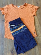 Splendid Boys 7 Navy Multi Stripe Shorts Orange t Shirt Set Pockets