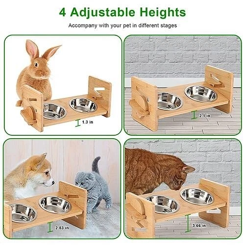 Миски для собак кормушка для домашних животных регулируемые поднятые миски из нержавеющей стали с подставкой - Изображение 3 из 4