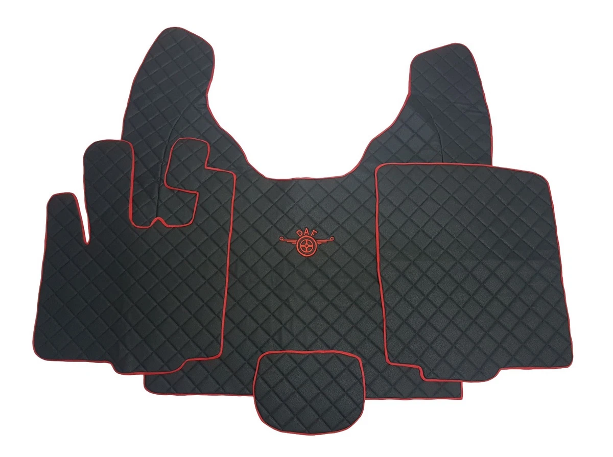 Floor Mats For DAF XF 105 AUTOMAT L H Drive BLACK RED Trim and logo Eco Leather