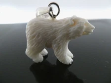 Polar Bear Sterling Silver 925 Carved  Bubalus Bubalis Bone Pendant Necklace