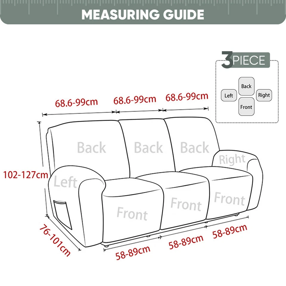 1/2/3 Seater Elastic Recliner Sofa Cover Stretch Armchair Covers Couch Slipcover - Image 3 of 4