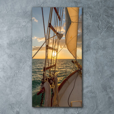 Wand-Bild Kunstdruck aus Hart-Glas Hochformat 60x120 Segelboot Meer