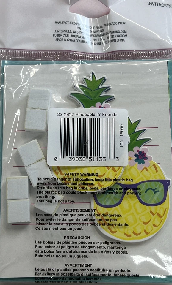 PIneapple 'N Friends Tropical Beach Summer Luau Party Invitations w/Envelopes - Image 2 of 2