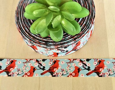 7/8'' (1 YD) Cardinal Grosgrain Ribbon Red Cardinals Red Berries