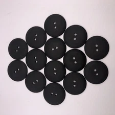 Vintage Matte Black Rounded Round 2-hole Button 35mm Lot of 6 D810