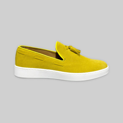 Sneaker Hausschuhe mit Bonbon Slipper Flecht gelb Wildleder Made in Italy
