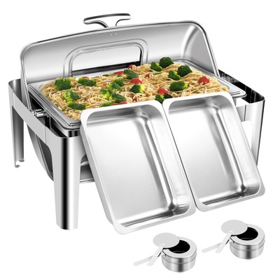 9.5 Roll Top Chafing Dish Buffet Set, Stainless Steel Food Warmer for Catering