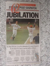 L#498 first page, Post-Dispatch, Mark McGwire breaks single season HR record