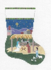 Holy Family & Nativity Stable Mini Stocking Needlepoint Ornament Susan Roberts