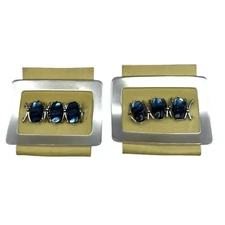 Pair of Vintage Blue Acrylic Stone Yellow Leather Vinyl Buckle Style Shoe Clips