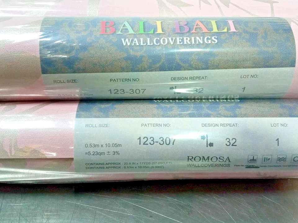 Lote 6 Papel Pintado Romosa 123-307 Rosa (20.8"x32.8' | 53cmx10m) Foto 3 de 4
