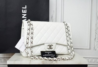Chanel Timeless Double Flap Bag Large Jumbo Tasche Caviar Leder Weiß White