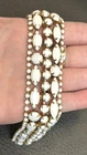 Vintage Milk Glass White Rhinestone Bracelet Gold Tone Wide Prong Set Rhinestone