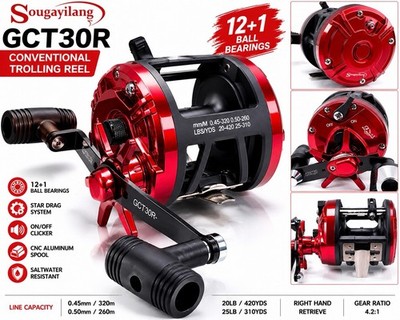Sougayilang GCT30R Conventional Trolling Reel 12+1BB Star Drag RH Reel