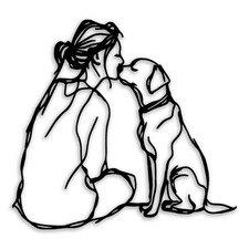 Woman Dog Metal Wall Decor Pet Lover Art Minimalist Animal Sign Black