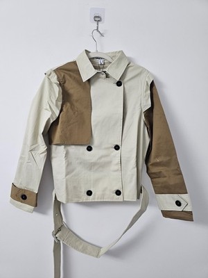 Unique21 Jacke Damen UK8 Beige Zweifarbig Gürtel Langarm