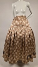 FULLEST VOLUME EDWARDIAN SHINING PRINT SILK SKIRT W VELVET RIBBON TRIM 