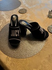 Juicy Couture Juicy Girly Chunky Heel Sandals Black  White Sz 7