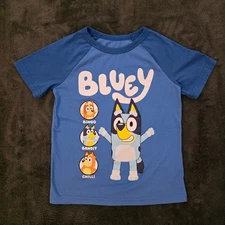 Bluey Dog Crew Neck Shirt Boys Size 5 Blue Graphic Short Sleeve Jumping Beans