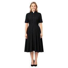 Womens Clergy Dress Priest Pastor Shirt Dress Button Front Dress with Tab Collar