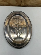 Vintage Tree of Life Oval Silver Meat Platter Footed Dinner Serving Tray 16.5"L