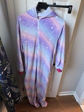 Unicorn Hooded One Piece Cosplay Costume Pajamas XL Pastel Rainbow